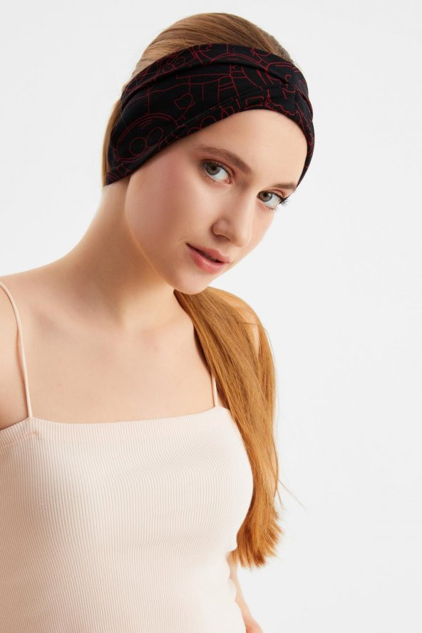 Siyah-Kırmızı Kadın ÇİFT TARAFLI kullanım alternatifli, Pamuklu Penye, Kaymaz, Hafif, Spor Saç Bandı Bandana