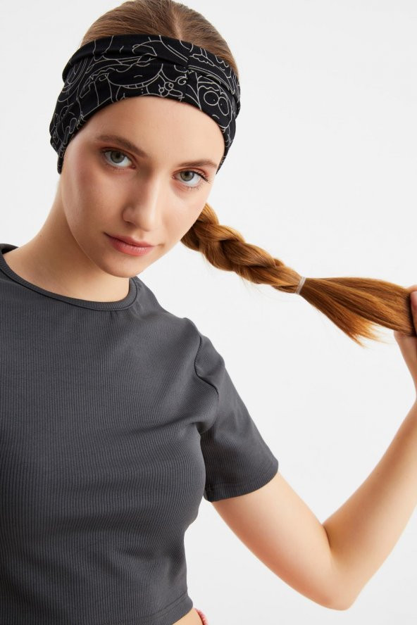 Siyah-melanj Kadın ÇİFT TARAFLI kullanım alternatifli, Pamuklu Penye, Kaymaz, Hafif, Spor Saç Bandı Bandana - 2