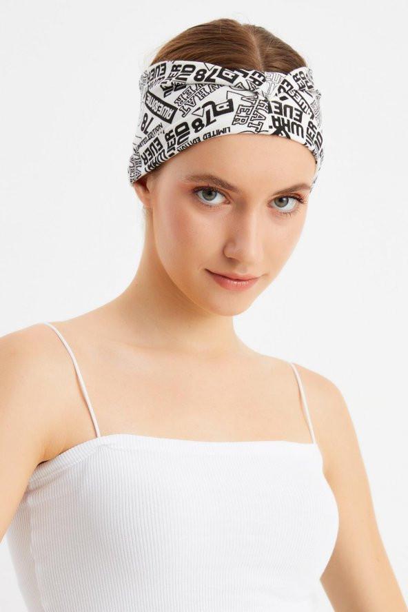 Beyaz Kadın ÇİFT TARAFLI kullanım alternatifli, Pamuklu Penye, Kaymaz, Hafif, Spor Saç Bandı Bandana