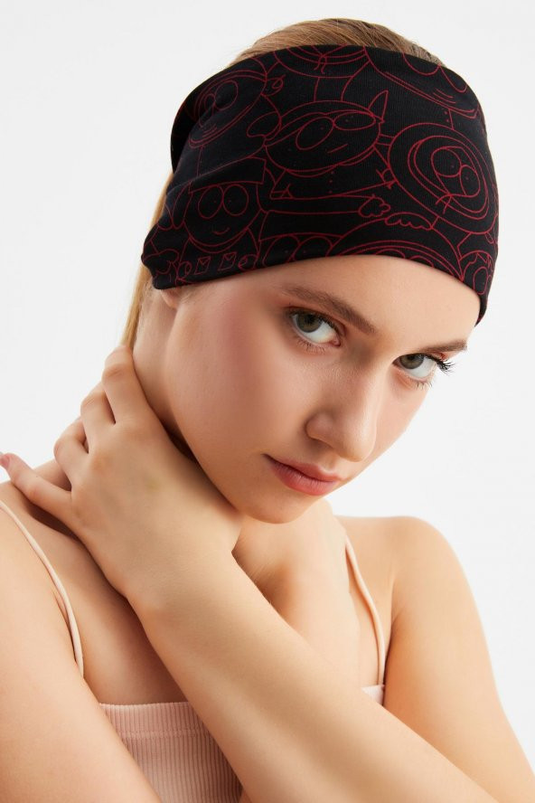 Siyah-Kırmızı Kadın ÇİFT TARAFLI kullanım alternatifli, Pamuklu Penye, Kaymaz, Hafif, Spor Saç Bandı Bandana - 3