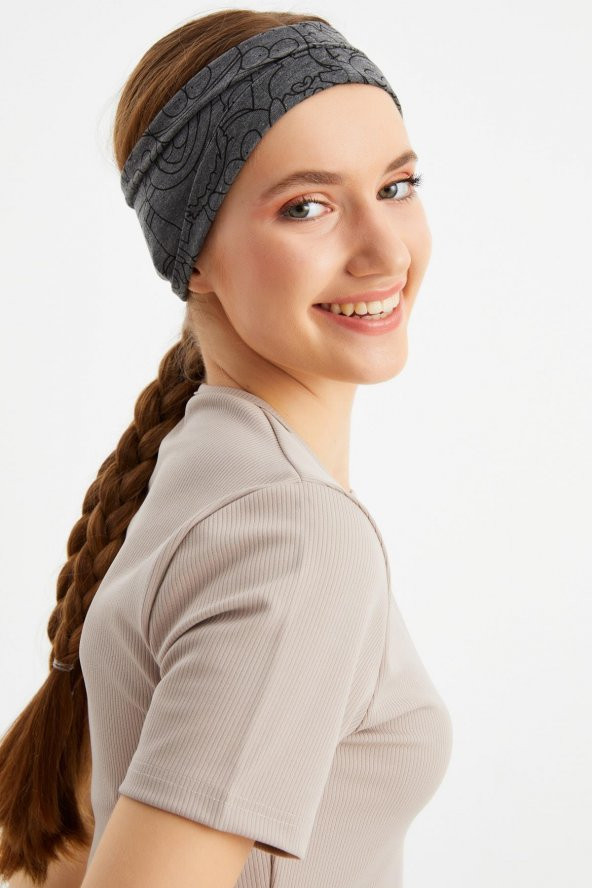 Füme Kadın Çift Taraflı Kullanım Alternatifli, Pamuklu Penye, Kaymaz, Hafif, Spor Saç Bandı Bandana - 5
