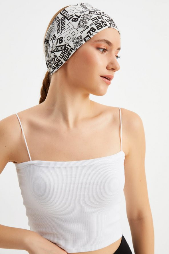 Beyaz Kadın ÇİFT TARAFLI kullanım alternatifli, Pamuklu Penye, Kaymaz, Hafif, Spor Saç Bandı Bandana - 2