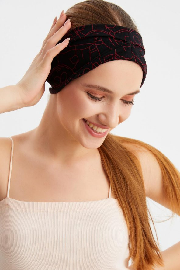 Siyah-Kırmızı Kadın ÇİFT TARAFLI kullanım alternatifli, Pamuklu Penye, Kaymaz, Hafif, Spor Saç Bandı Bandana - 4