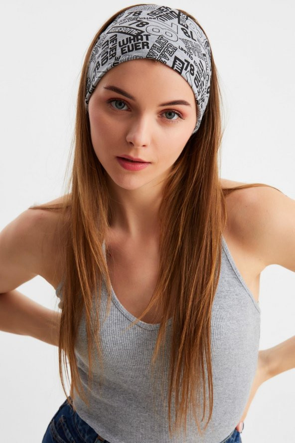Gri Kadın Çift Taraflı Kullanım Alternatifli, Pamuklu Penye, Kaymaz, Hafif, Spor Saç Bandı Bandana - 2