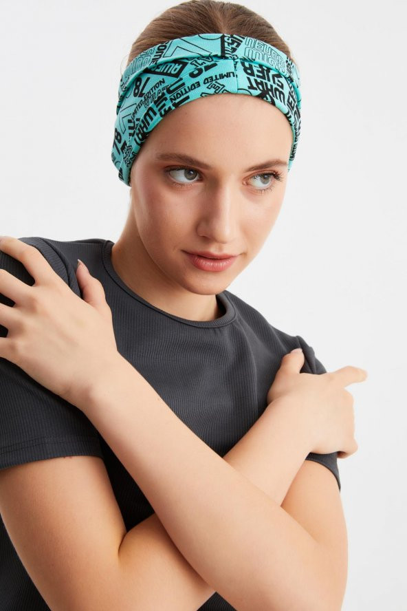 Turquaz Kadın ÇİFT TARAFLI kullanım alternatifli, Pamuklu Penye, Kaymaz, Hafif, Spor Saç Bandı Bandana - 4