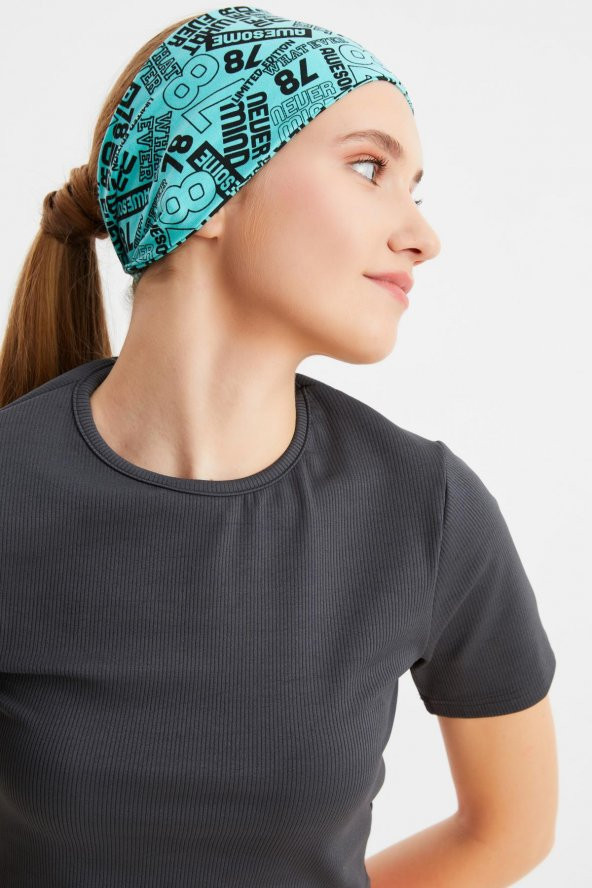 Turquaz Kadın ÇİFT TARAFLI kullanım alternatifli, Pamuklu Penye, Kaymaz, Hafif, Spor Saç Bandı Bandana - 5