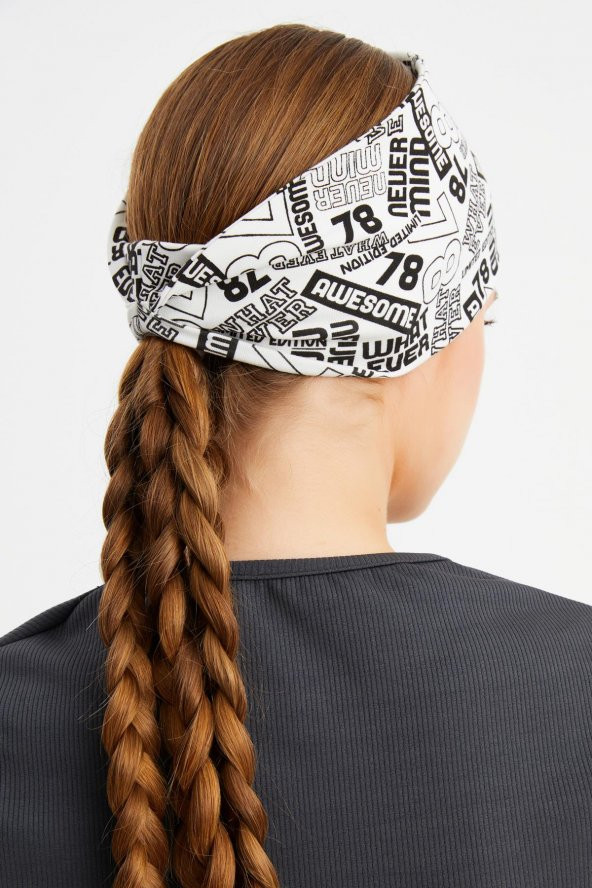 Beyaz Kadın ÇİFT TARAFLI kullanım alternatifli, Pamuklu Penye, Kaymaz, Hafif, Spor Saç Bandı Bandana - 4