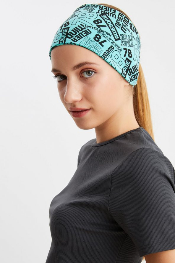 Turquaz Kadın ÇİFT TARAFLI kullanım alternatifli, Pamuklu Penye, Kaymaz, Hafif, Spor Saç Bandı Bandana - 6