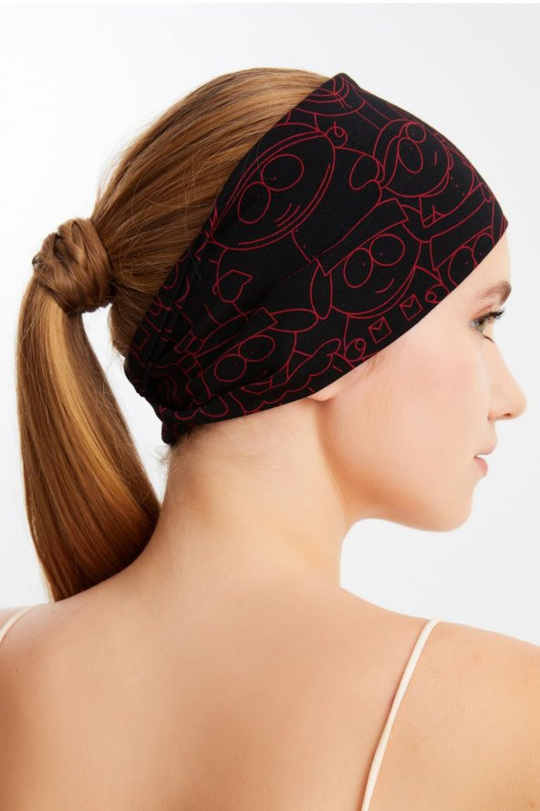 Siyah-Kırmızı Kadın ÇİFT TARAFLI kullanım alternatifli, Pamuklu Penye, Kaymaz, Hafif, Spor Saç Bandı Bandana - 7