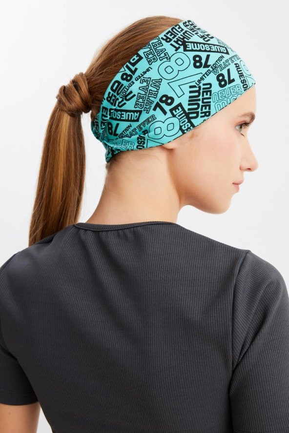 Turquaz Kadın ÇİFT TARAFLI kullanım alternatifli, Pamuklu Penye, Kaymaz, Hafif, Spor Saç Bandı Bandana - 7