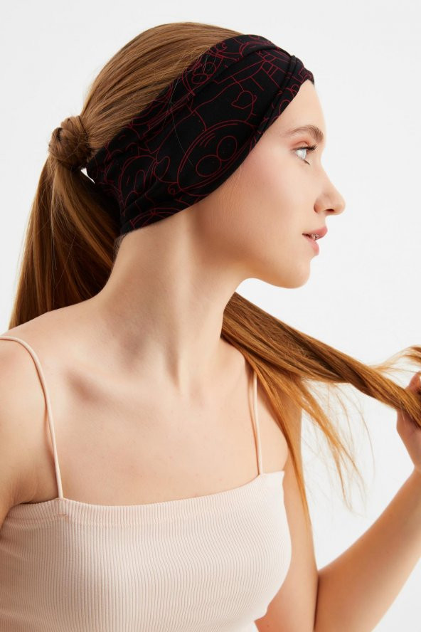 Siyah-Kırmızı Kadın ÇİFT TARAFLI kullanım alternatifli, Pamuklu Penye, Kaymaz, Hafif, Spor Saç Bandı Bandana - 8