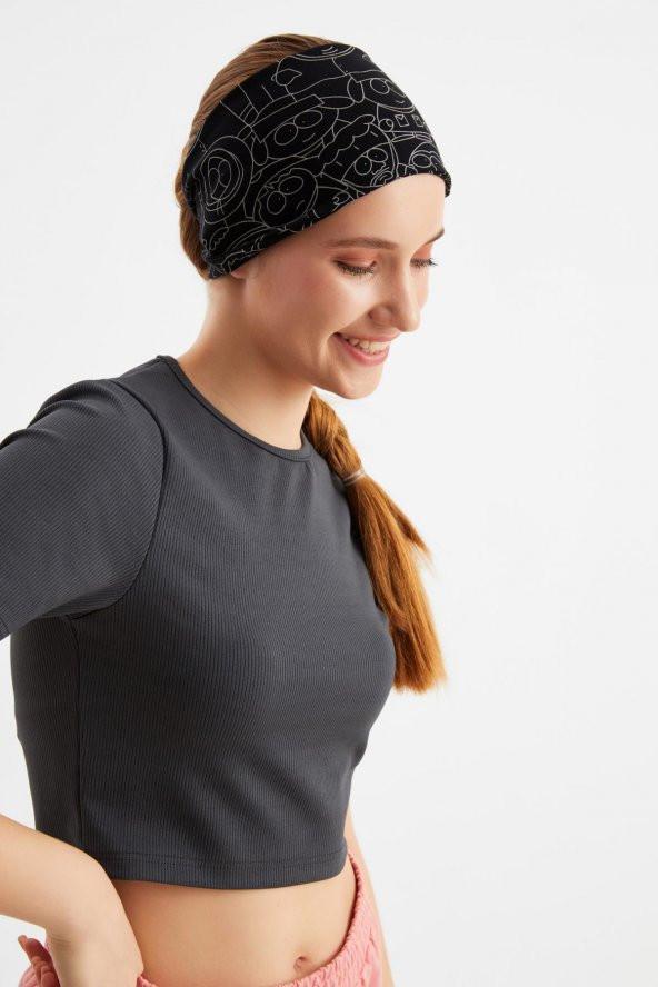 Siyah-melanj Kadın ÇİFT TARAFLI kullanım alternatifli, Pamuklu Penye, Kaymaz, Hafif, Spor Saç Bandı Bandana - 4