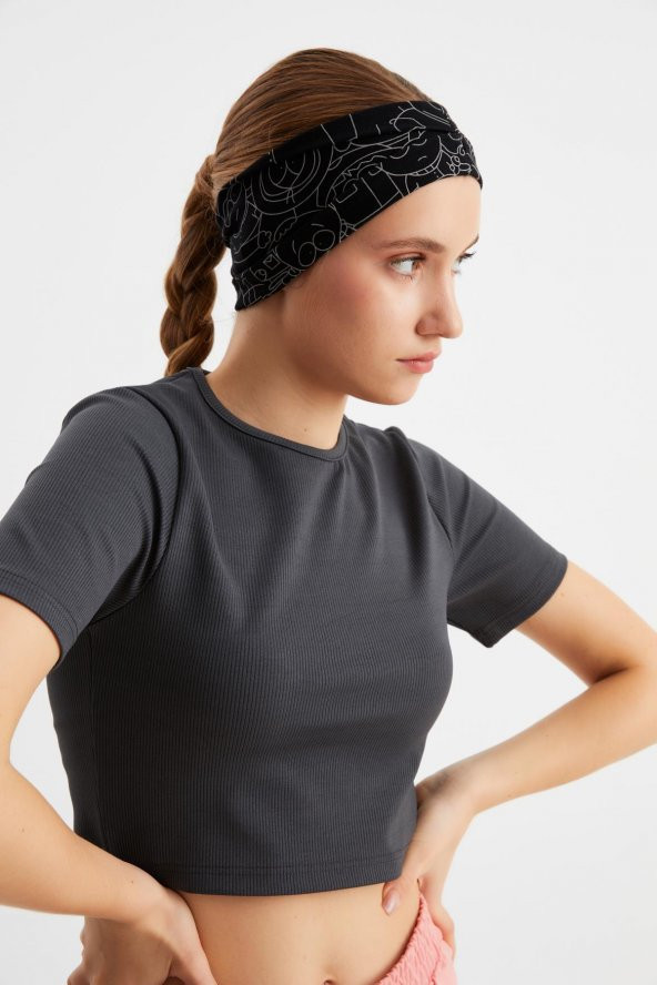 Siyah-melanj Kadın ÇİFT TARAFLI kullanım alternatifli, Pamuklu Penye, Kaymaz, Hafif, Spor Saç Bandı Bandana - 5