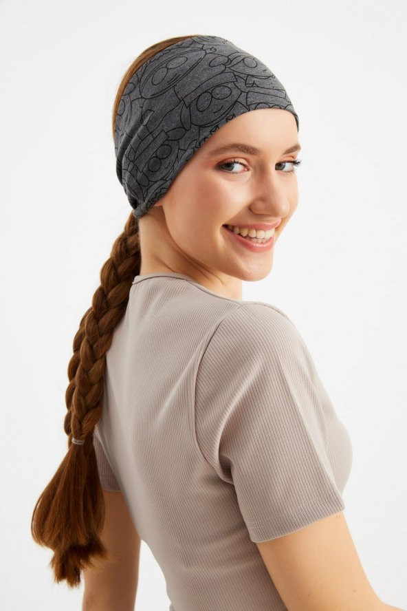 Füme Kadın Çift Taraflı Kullanım Alternatifli, Pamuklu Penye, Kaymaz, Hafif, Spor Saç Bandı Bandana - 7