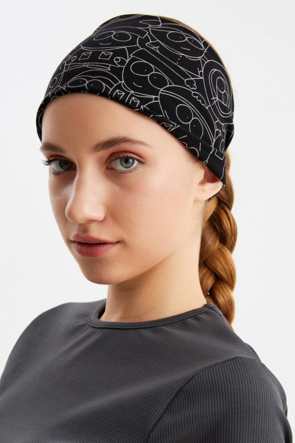 Siyah-melanj Kadın ÇİFT TARAFLI kullanım alternatifli, Pamuklu Penye, Kaymaz, Hafif, Spor Saç Bandı Bandana - 6