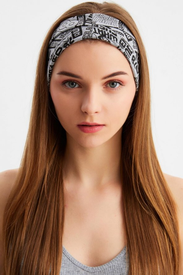 Gri Kadın Çift Taraflı Kullanım Alternatifli, Pamuklu Penye, Kaymaz, Hafif, Spor Saç Bandı Bandana - 4