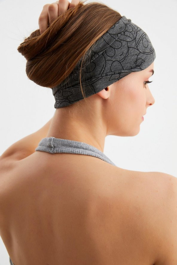 Füme Kadın Çift Taraflı Kullanım Alternatifli, Pamuklu Penye, Kaymaz, Hafif, Spor Saç Bandı Bandana - 9