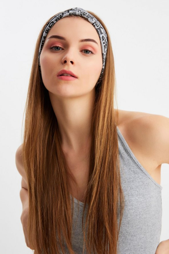 Gri Kadın Çift Taraflı Kullanım Alternatifli, Pamuklu Penye, Kaymaz, Hafif, Spor Saç Bandı Bandana - 6