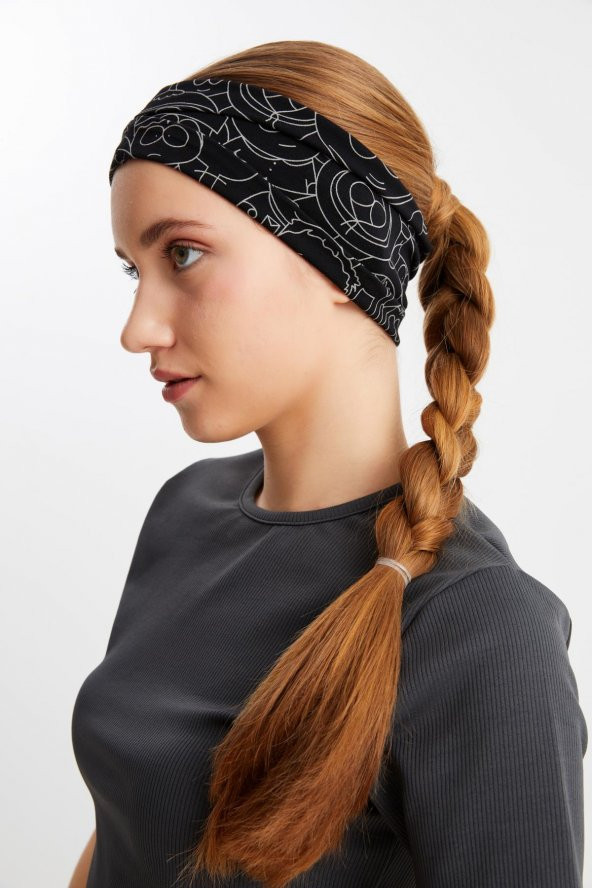 Siyah-melanj Kadın ÇİFT TARAFLI kullanım alternatifli, Pamuklu Penye, Kaymaz, Hafif, Spor Saç Bandı Bandana - 9