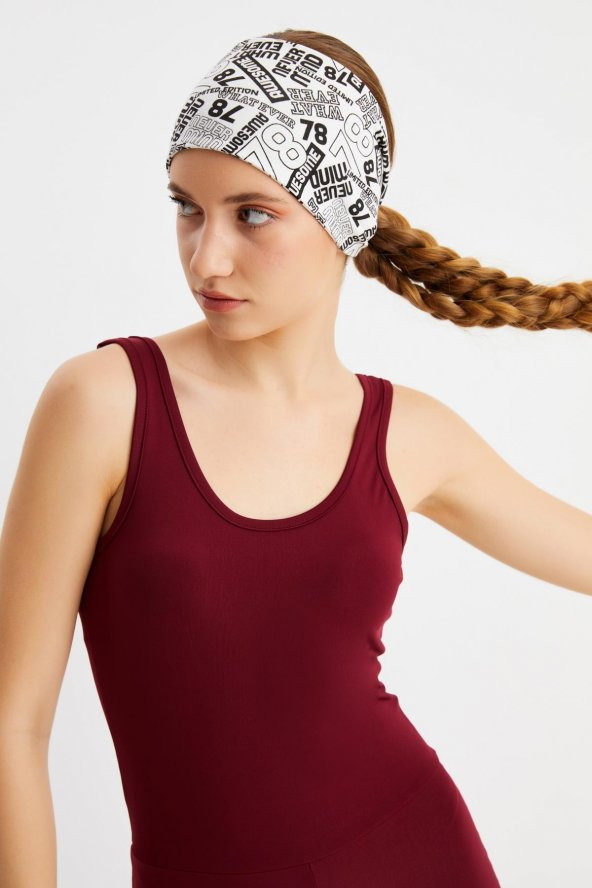 Beyaz Kadın ÇİFT TARAFLI kullanım alternatifli, Pamuklu Penye, Kaymaz, Hafif, Spor Saç Bandı Bandana - 8