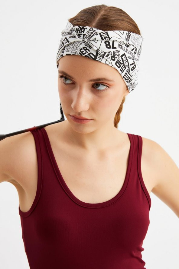Beyaz Kadın ÇİFT TARAFLI kullanım alternatifli, Pamuklu Penye, Kaymaz, Hafif, Spor Saç Bandı Bandana - 9