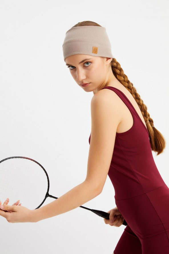 Bej Kadın Pamuklu Kaşkorse, Kaymaz, Terletmez, Ultra Hafif, Spor Saç Bandı Bandana Buff - Resim 5