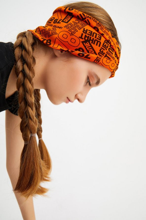 Turuncu Kadın ÇİFT TARAFLI kullanım alternatifli, Pamuklu Penye, Kaymaz, Hafif, Spor Saç Bandı Bandana - 7