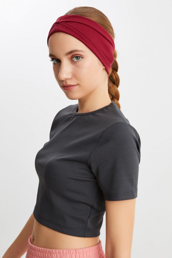 Bordo  Kadın ÇİFT TARAFLI kullanım alternatifli, Pamuklu Penye, Kaymaz, Hafif, Spor Saç Bandı Bandana ürün görseli 1