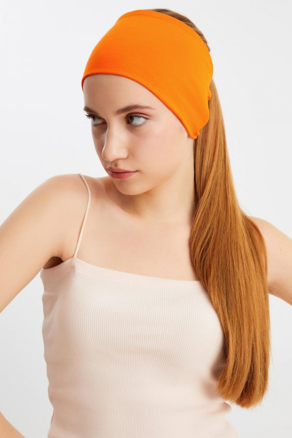 Turuncu  Kadın ÇİFT TARAFLI kullanım alternatifli, Pamuklu Penye, Kaymaz, Hafif, Spor Saç Bandı Bandana - 3