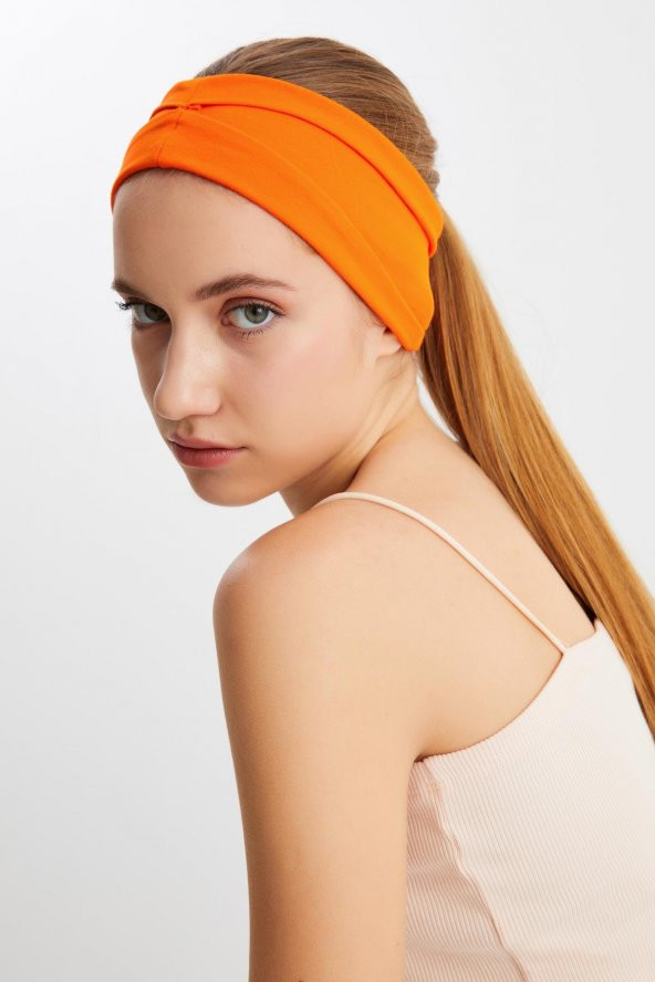 Turuncu  Kadın ÇİFT TARAFLI kullanım alternatifli, Pamuklu Penye, Kaymaz, Hafif, Spor Saç Bandı Bandana - 4