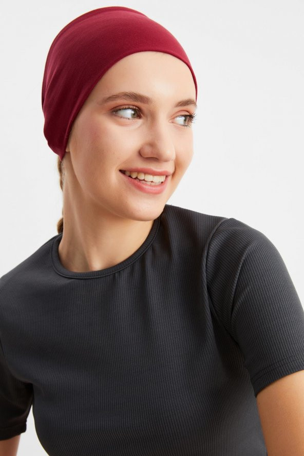 Bordo  Kadın ÇİFT TARAFLI kullanım alternatifli, Pamuklu Penye, Kaymaz, Hafif, Spor Saç Bandı Bandana - Resim 2