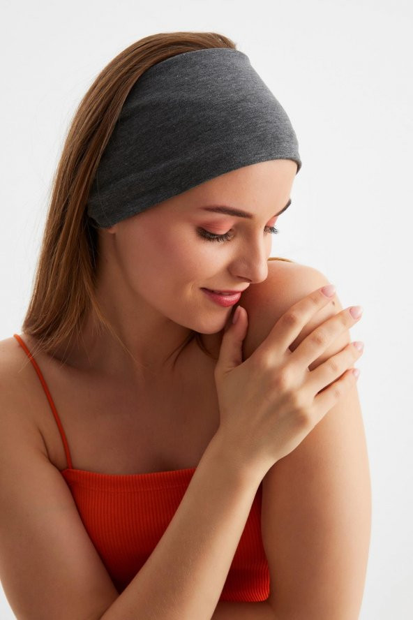 Füme Kadın Çift Taraflı Kullanım Alternatifli, Pamuklu Penye, Kaymaz, Hafif, Spor Saç Bandı Bandana - 4