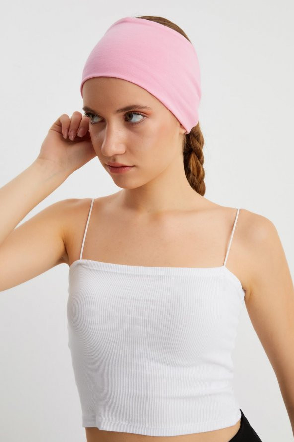 Pembe Kadın ÇİFT TARAFLI kullanım alternatifli, Pamuklu Penye, Kaymaz, Hafif, Spor Saç Bandı Bandana - 2