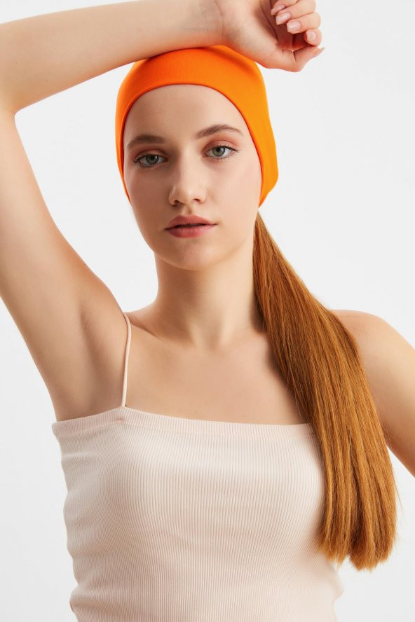 Turuncu  Kadın ÇİFT TARAFLI kullanım alternatifli, Pamuklu Penye, Kaymaz, Hafif, Spor Saç Bandı Bandana - 7