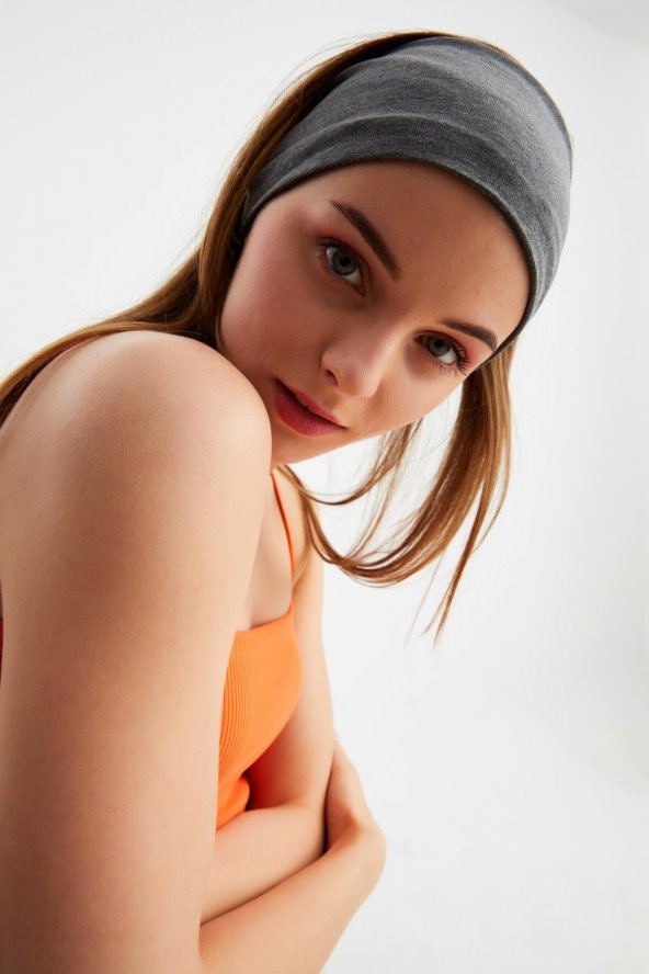 Füme Kadın Çift Taraflı Kullanım Alternatifli, Pamuklu Penye, Kaymaz, Hafif, Spor Saç Bandı Bandana - 6