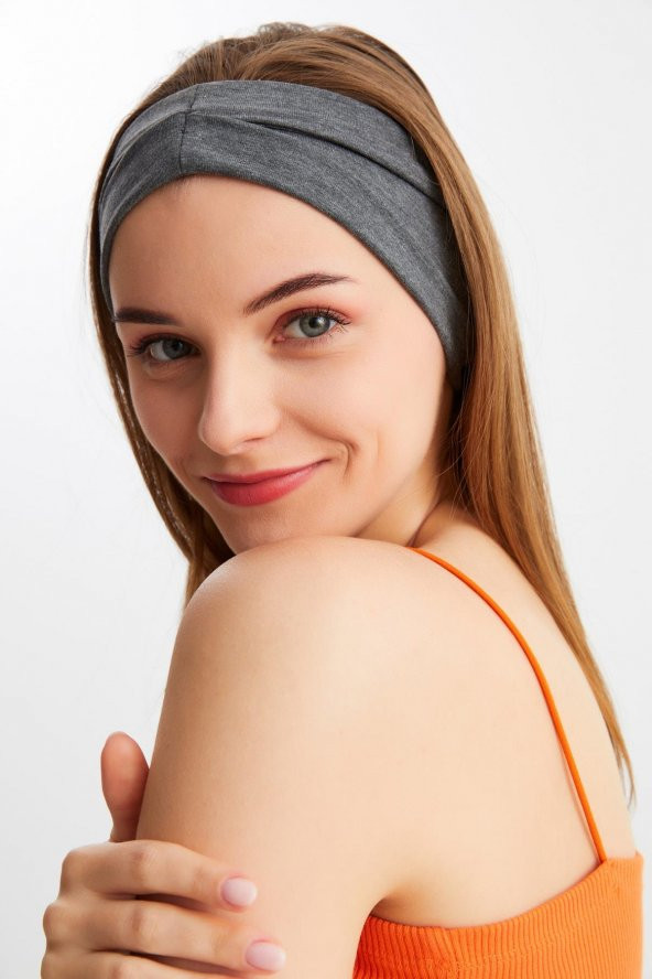 Füme Kadın Çift Taraflı Kullanım Alternatifli, Pamuklu Penye, Kaymaz, Hafif, Spor Saç Bandı Bandana - 7