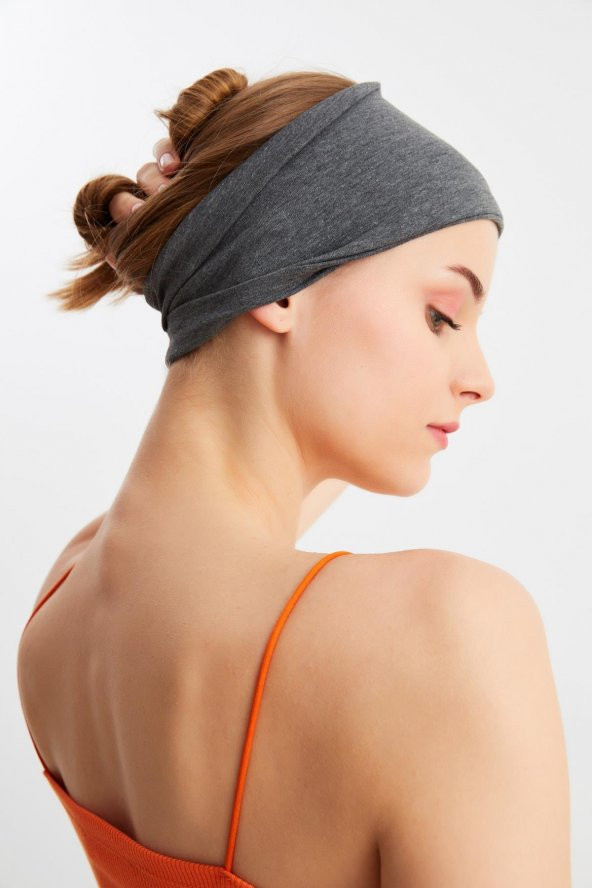 Füme Kadın Çift Taraflı Kullanım Alternatifli, Pamuklu Penye, Kaymaz, Hafif, Spor Saç Bandı Bandana - 8