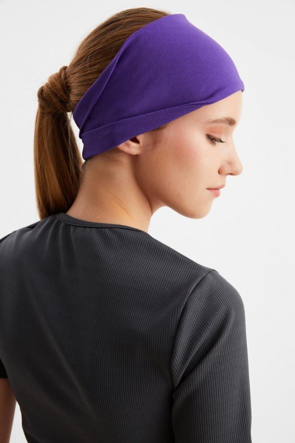 Mor  Kadın ÇİFT TARAFLI kullanım alternatifli, Pamuklu Penye, Kaymaz, Hafif, Spor Saç Bandı Bandana - Resim 4