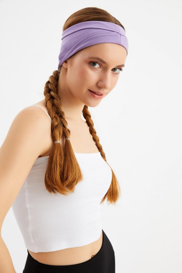 Lila  Kadın ÇİFT TARAFLI kullanım alternatifli, Pamuklu Penye, Kaymaz, Hafif, Spor Saç Bandı Bandana - 5