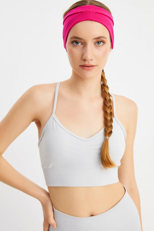 Fuşya  Kadın ÇİFT TARAFLI kullanım alternatifli, Pamuklu Penye, Kaymaz, Hafif, Spor Saç Bandı Bandana - 1