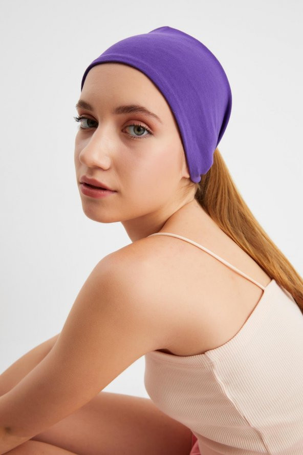 Mor  Kadın ÇİFT TARAFLI kullanım alternatifli, Pamuklu Penye, Kaymaz, Hafif, Spor Saç Bandı Bandana - Resim 8