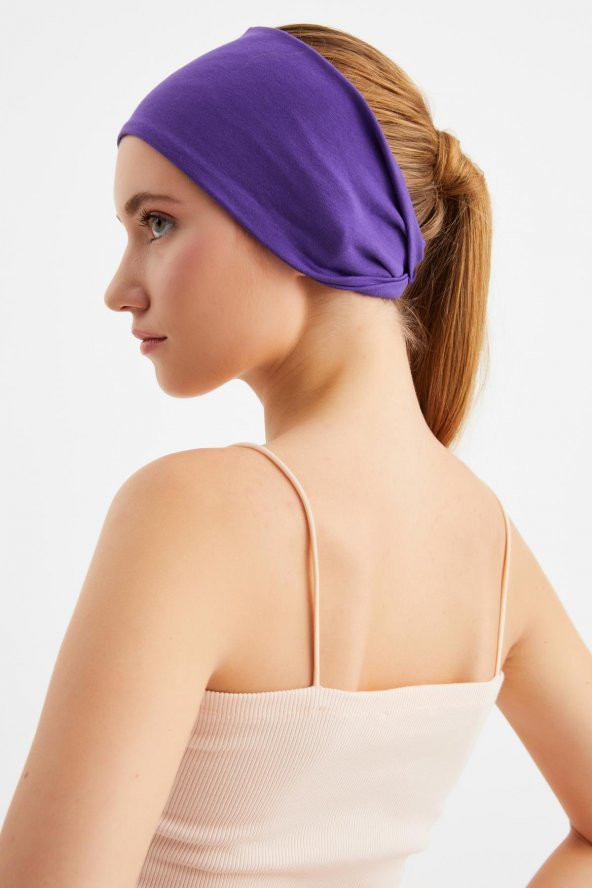 Mor  Kadın ÇİFT TARAFLI kullanım alternatifli, Pamuklu Penye, Kaymaz, Hafif, Spor Saç Bandı Bandana - Resim 9