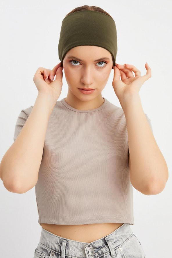 Koyu Yeşil  Kadın ÇİFT TARAFLI kullanım alternatifli, Pamuklu Penye, Kaymaz, Hafif, Spor Saç Bandı Bandana - 4