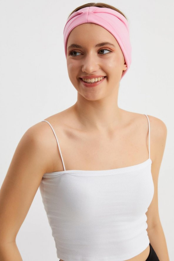 Pembe Kadın ÇİFT TARAFLI kullanım alternatifli, Pamuklu Penye, Kaymaz, Hafif, Spor Saç Bandı Bandana - 6