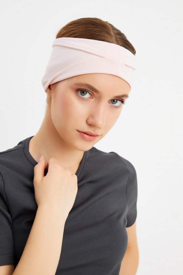 Pudra  Kadın ÇİFT TARAFLI kullanım alternatifli, Pamuklu Penye, Kaymaz, Hafif, Spor Saç Bandı Bandana - 4
