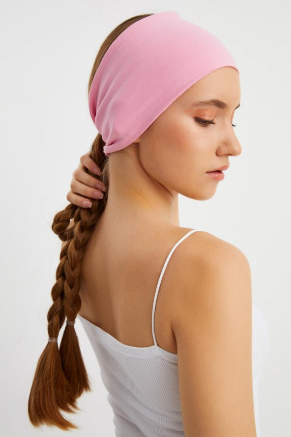 Pembe Kadın ÇİFT TARAFLI kullanım alternatifli, Pamuklu Penye, Kaymaz, Hafif, Spor Saç Bandı Bandana - 7