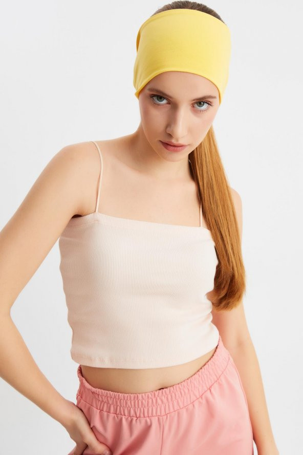 Sarı  Kadın ÇİFT TARAFLI kullanım alternatifli, Pamuklu Penye, Kaymaz, Hafif, Spor Saç Bandı Bandana - Resim 4