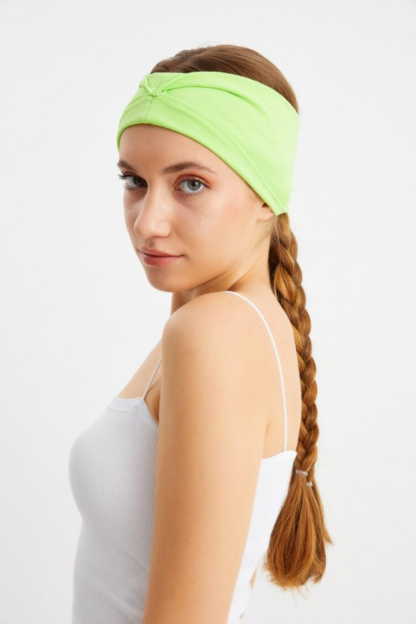Fıstık Yeşil  Kadın ÇİFT TARAFLI kullanım alternatifli, Pamuklu Penye, Kaymaz, Hafif, Spor Saç Bandı Bandana - Resim 4