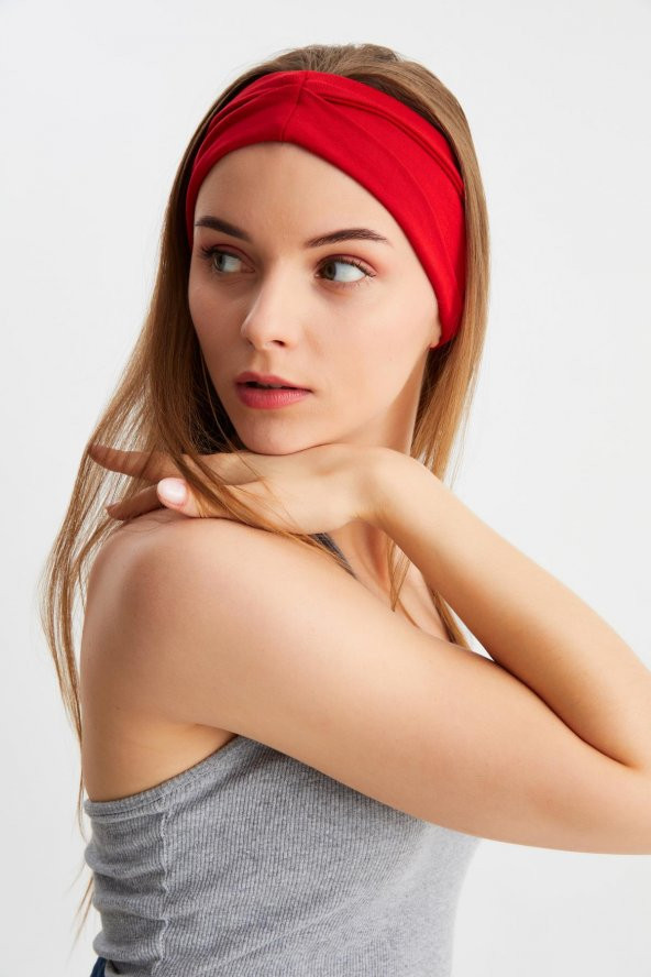 Kırmızı  Kadın ÇİFT TARAFLI kullanım alternatifli, Pamuklu Penye, Kaymaz, Hafif, Spor Saç Bandı Bandana - 8