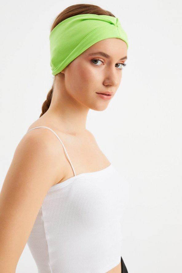 Fıstık Yeşil  Kadın ÇİFT TARAFLI kullanım alternatifli, Pamuklu Penye, Kaymaz, Hafif, Spor Saç Bandı Bandana - Resim 5